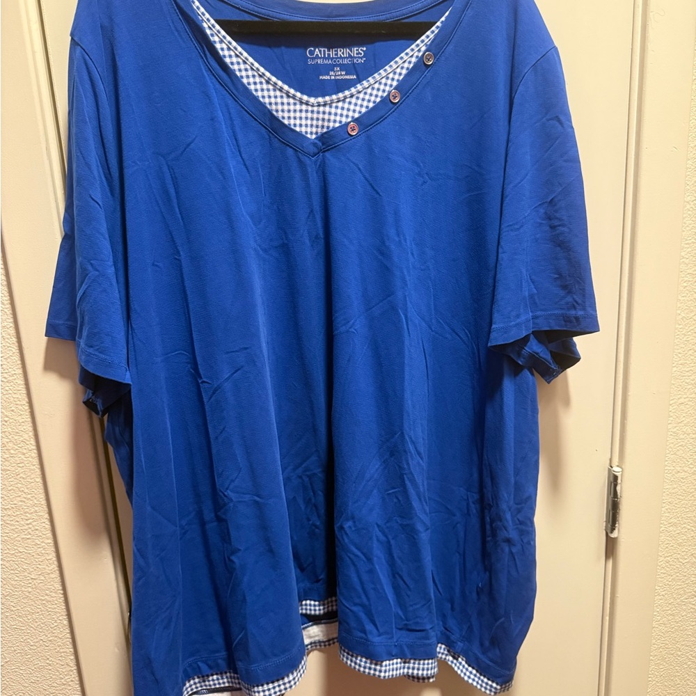 Catherines Blue Short Sleeve Tee V-Neck